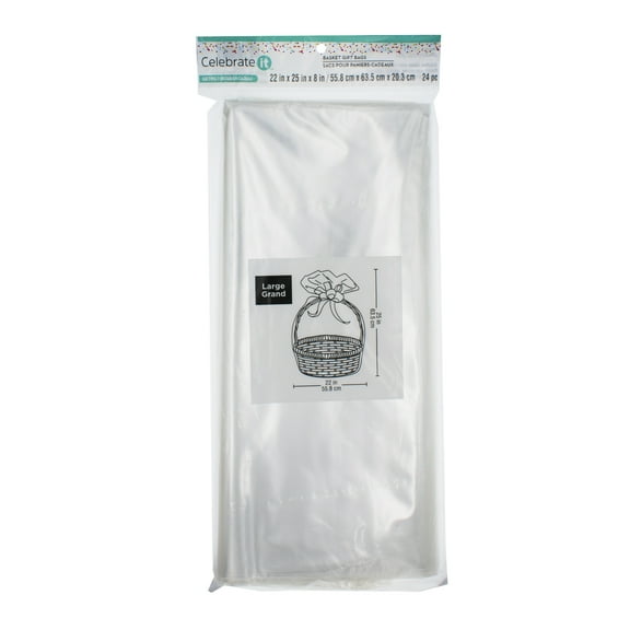 Large Clear Basket Gift Bags by Celebrate It 22" x 25" x 8" Polypropylene Wrap for Gift Baskets - Flowers & Wreaths - 12 Pack