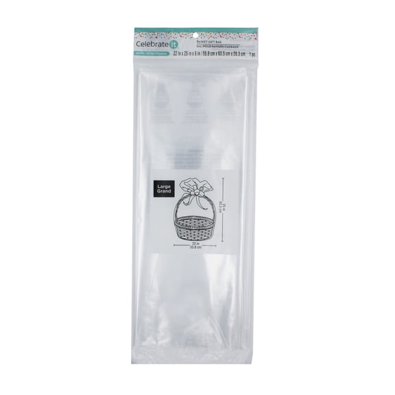 Large Clear Basket Gift Bags by Celebrate It 22"x25"x8" Cellophane Wrap for Gift Baskets - Flowers - Wreaths & More - 24 Pack