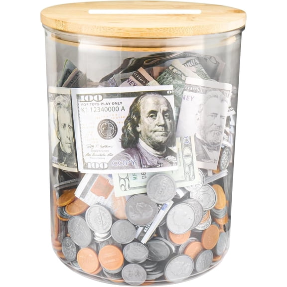 Large Clear Coin Bank Jar with Slotted Lid, 7/8 Gallon Reusable Money Tip Change Savings Coin Jar for Coin or Raffle Ticket, Big Clear Money Coin Tip Piggy Change Bank Box for Adults Teens