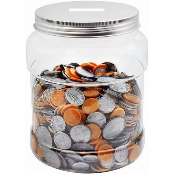 Large Clear Coin Bank Jar with Slotted Lid, Big Plastic Money Tip Change Savings Coin Jar for Piggy Bank or Raffle Ticket, Clear Money Coin Tip Piggy Change Bank Box for Adults Teens Kids