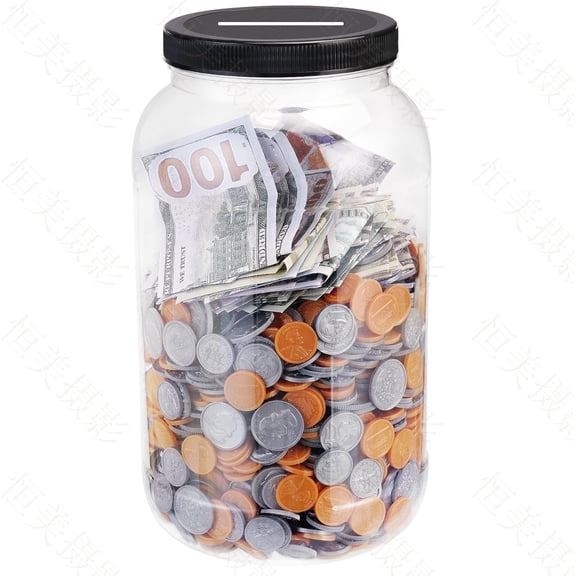 Large Clear Coin Bank Jar with Slotted Lid, One Gallon Plastic Money Tip Change Savings Jar for Coin or Raffle Ticket, Big Clear Money Tip Piggy Change Bank Box for Adults Teens