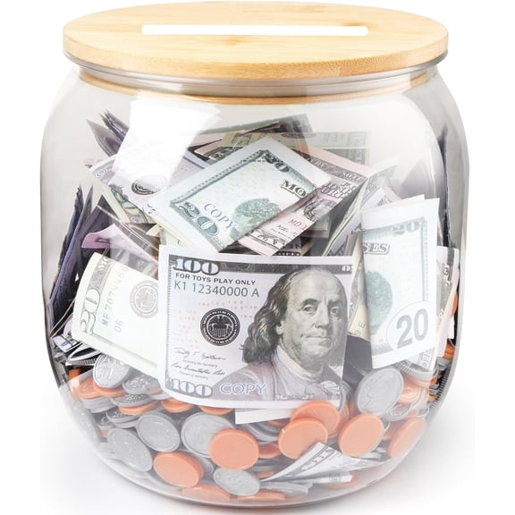 Large Clear Coin Bank Jar with Slotted Lid, One Gallon Reusable Money Tip Change Savings Coin Jar for Coin or Raffle Ticket, Big Clear Money Coin Tip Piggy Change Bank Box for Adults Teens