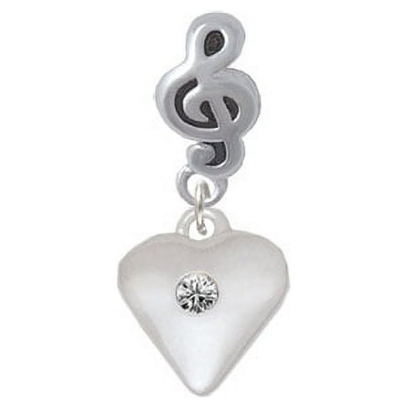 Large Clear Crystal Birthday Crystal Heart - Clef Note Charm Bead