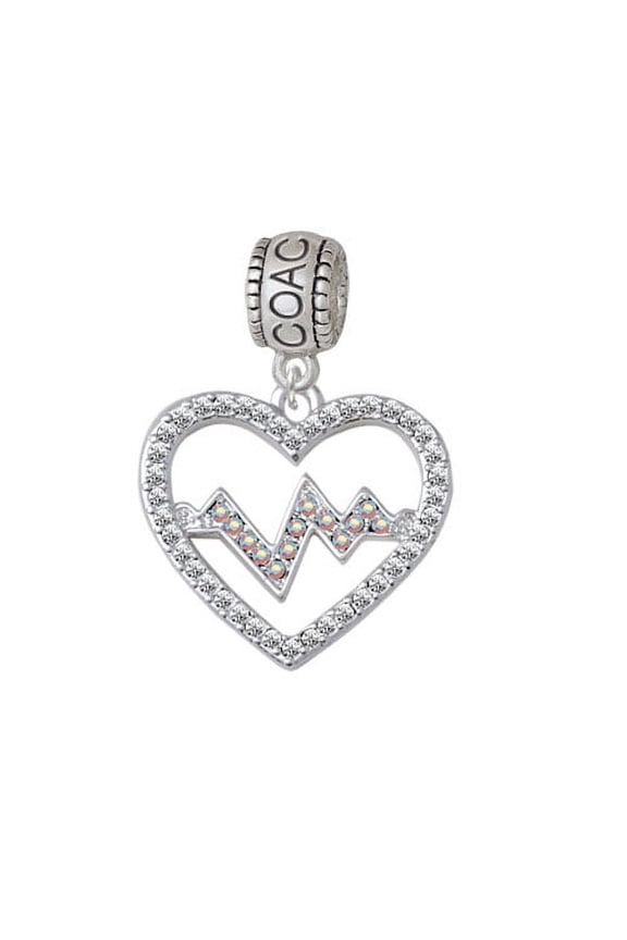 Large Clear Crystal Heart with AB Crystal Heartbeat - Coach Charm Bead