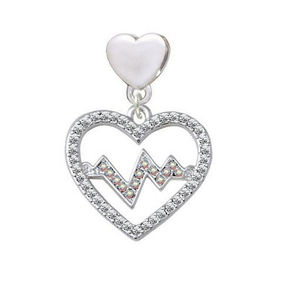 Large Clear Crystal Heart with AB Crystal Heartbeat - Heart Charm Bead