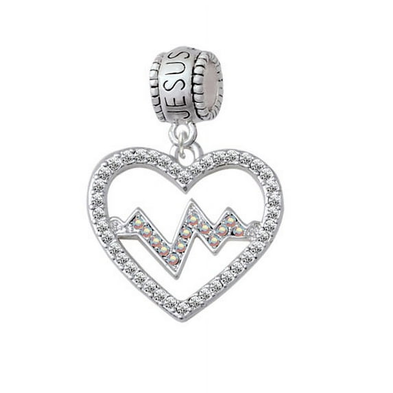 Large Clear Crystal Heart with AB Crystal Heartbeat - Jesus Loves Me Charm Bead