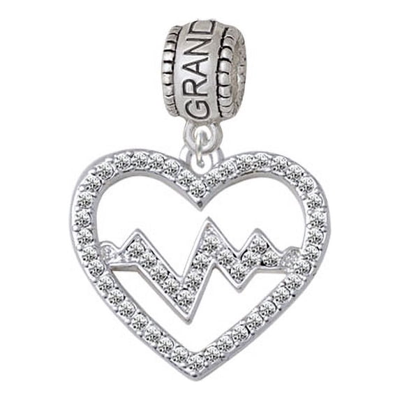 Large Clear Crystal Heart with Heartbeat - Granddaughter Charm Bead