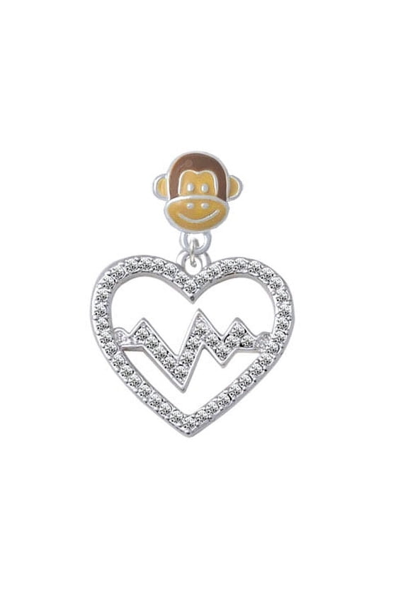 Large Clear Crystal Heart with Heartbeat - Monkey Face Charm Bead