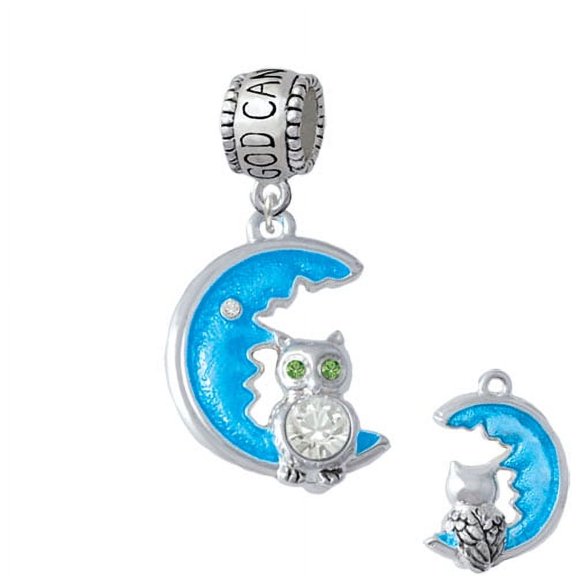 Large Clear Crystal Owl on Hot Blue Moon - God Can Charm Bead