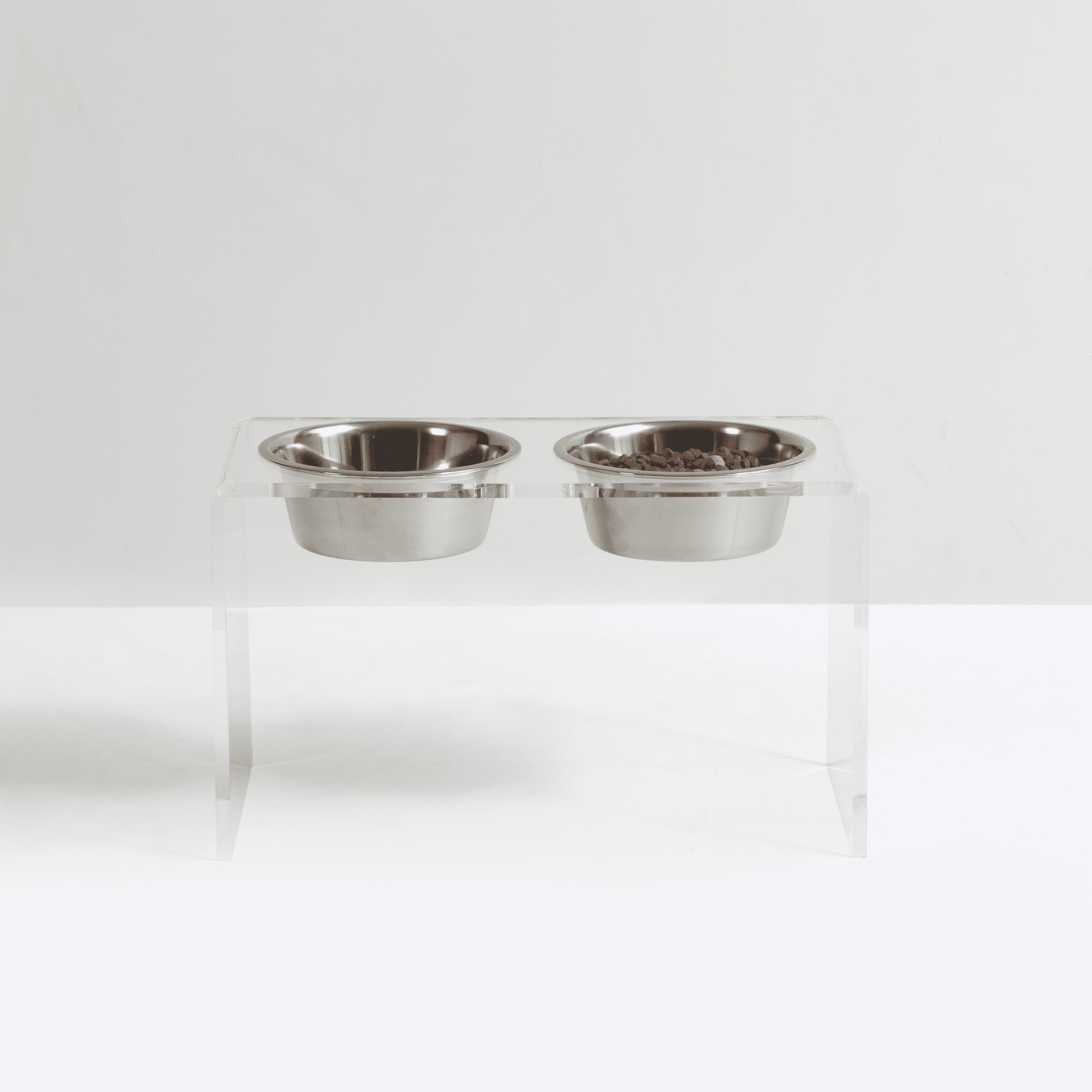 Tall Clear Acrylic Elevated Pet Feeder with Stainless Steel Bowls
