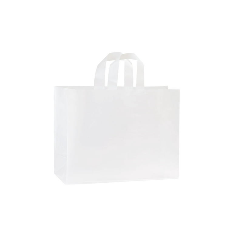 JS Frosted Plastic Shopping Gift Bags Large (16x6x12)- Quantity of 100  (Clear)