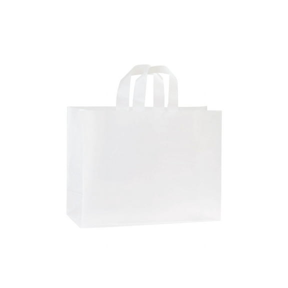 Large Clear Frosted Plastic Shopping Bags -  16" x 6" x 12" - Case of 100