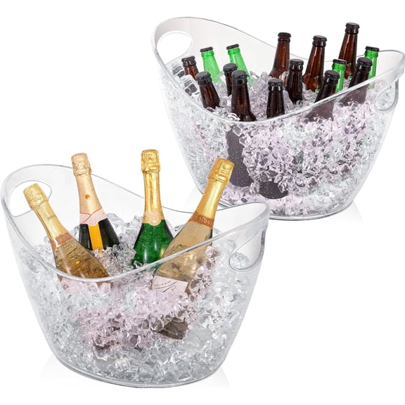 Large Clear Ice Bucket 3 Gallon(12L), Beverage Tub for Parties (2 Pack)
