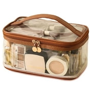 Large Clear Makeup Bag Big Travel Cosmetic Bag On-the-go Toiletry Bag with Handle Transparent Toiletries Bags Pouch for Purse Orangizer for Daily Essentials Black