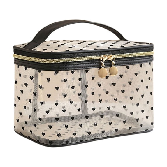 Large Clear Mesh Cosmetic Bag Travel Pouch - Breathable Polyester Makeup Organizer with Zipper, 8.27x5.51x5.51 Inches, for Toiletries & Cosmetics