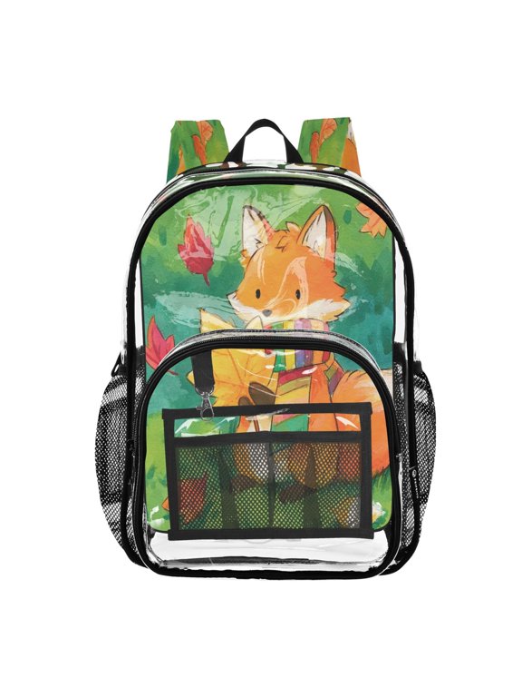 Large Clear PVC Backpack Heavy Duty See Through Backpack for Adults Work Travel, Autumn Scarf Fox Printed 12L