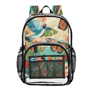 Large Clear PVC Backpack Heavy Duty See Through Backpack for Adults Work Travel, Bird & Bloom Printed 12L