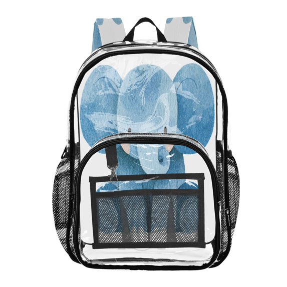 Large Clear PVC Backpack Heavy Duty See Through Backpack for Adults Work Travel, Blue Elephant Printed 12L