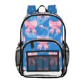 thumbnail image 1 of Large Clear PVC Backpack Heavy Duty See Through Backpack for Adults Work Travel, Blue Pink-bows Printed 12L, 1 of 8