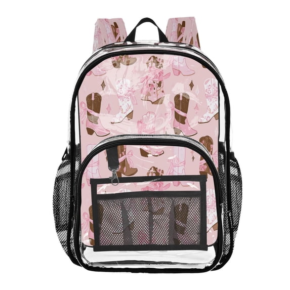 Large Clear PVC Backpack Heavy Duty See Through Backpack for Adults Work Travel, Boots-pink Printed 12L