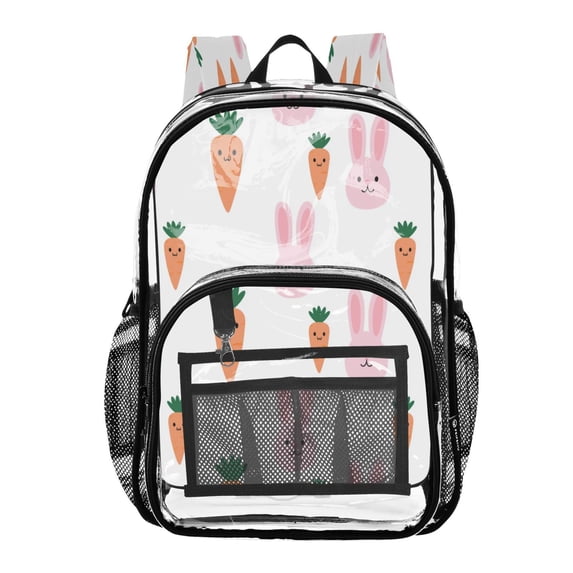 Large Clear PVC Backpack Heavy Duty See Through Backpack for Adults Work Travel, Bunny-carrot Print Printed 12L
