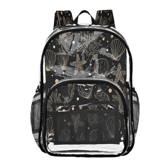 Large Clear PVC Backpack Heavy Duty See Through Backpack for Adults Work Travel, Coastal Line Art Printed 12L