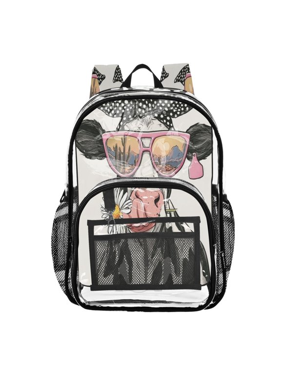 Large Clear PVC Backpack Heavy Duty See Through Backpack for Adults Work Travel, Cow-pink Shades Printed 12L
