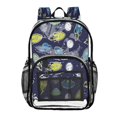 thumbnail image 1 of Large Clear PVC Backpack Heavy Duty See Through Backpack for Adults Work Travel, Dark Blue-rocket Printed 12L, 1 of 8