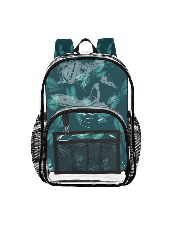 Large Clear PVC Backpack Heavy Duty See Through Backpack for Adults Work Travel, Dragonfly Teal Printed 12L