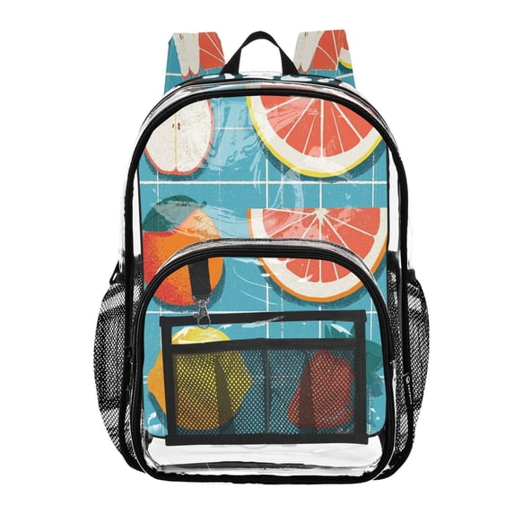 Large Clear PVC Backpack Heavy Duty See Through Backpack for Adults Work Travel, Fresh Fruits Printed 12L