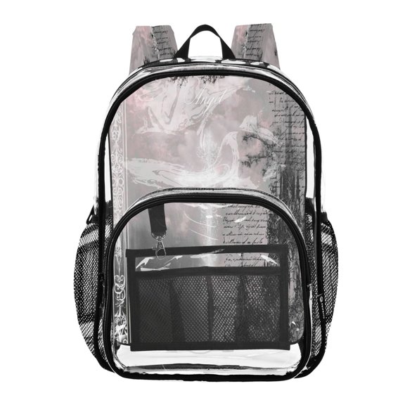 Large Clear PVC Backpack Heavy Duty See Through Backpack for Adults Work Travel, Gothic Cross Printed 12L