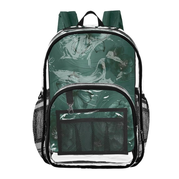 Large Clear PVC Backpack Heavy Duty See Through Backpack for Adults Work Travel, Green Butterfly Printed 12L