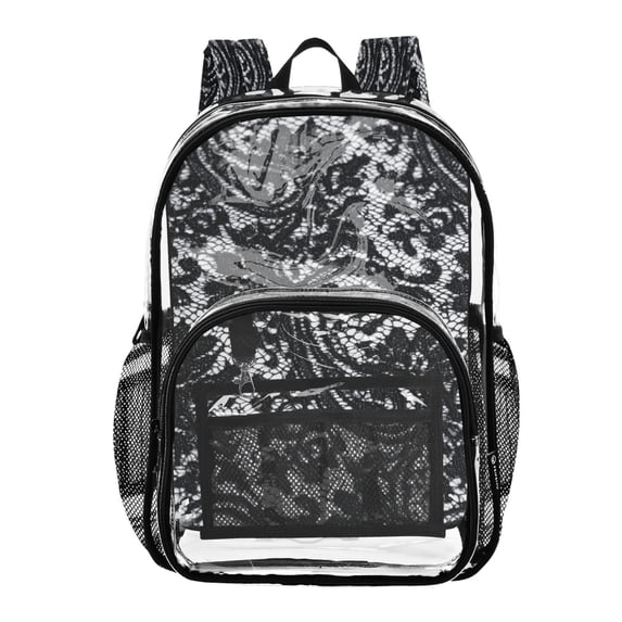 Large Clear PVC Backpack Heavy Duty See Through Backpack for Adults Work Travel, Lace Printed 12L