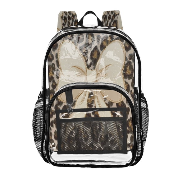 Large Clear PVC Backpack Heavy Duty See Through Backpack for Adults Work Travel, Leopard Bow Printed 12L
