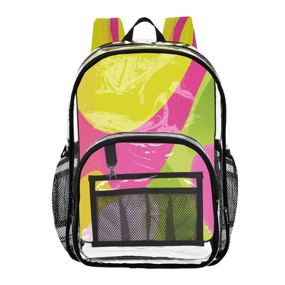 Large Clear PVC Backpack Heavy Duty See Through Backpack for Adults Work Travel, Lime-pink Shapes Printed 12L