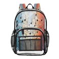 thumbnail image 1 of Large Clear PVC Backpack Heavy Duty See Through Backpack for Adults Work Travel, Music Notes Art Printed 12L, 1 of 8