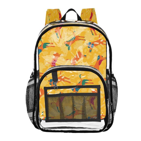 Large Clear PVC Backpack Heavy Duty See Through Backpack for Adults Work Travel, Orange Cat Printed 12L