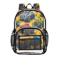 thumbnail image 1 of Large Clear PVC Backpack Heavy Duty See Through Backpack for Adults Work Travel, Orange Monster Truck Printed 12L, 1 of 8