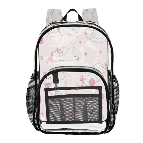 Large Clear PVC Backpack Heavy Duty See Through Backpack for Adults Work Travel, Pink-cat Printed 12L