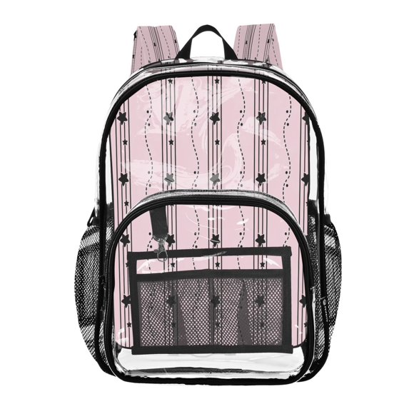 Large Clear PVC Backpack Heavy Duty See Through Backpack for Adults Work Travel, Pink-star Stripes Printed 12L