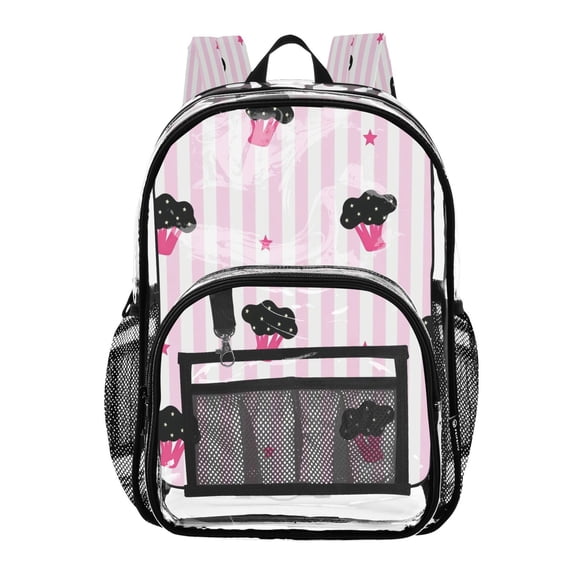 Large Clear PVC Backpack Heavy Duty See Through Backpack for Adults Work Travel, Pinkstripebroccoli Printed 12L