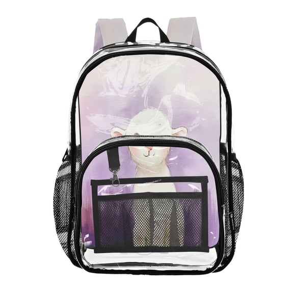 Large Clear PVC Backpack Heavy Duty See Through Backpack for Adults Work Travel, Purple Lamb Printed 12L