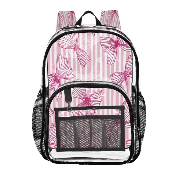 Large Clear PVC Backpack Heavy Duty See Through Backpack for Adults Work Travel, Striped Bow Art Printed 12L