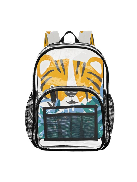 Large Clear PVC Backpack Heavy Duty See Through Backpack for Adults Work Travel, Tiger-shadow Jungle Printed 12L