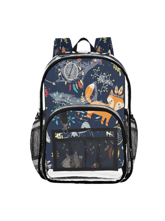Large Clear PVC Backpack Heavy Duty See Through Backpack for Adults Work Travel, Triba-fox Printed 12L