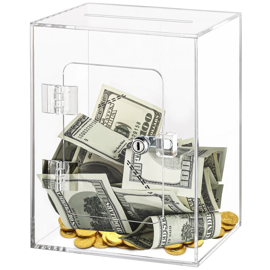 Large Clear Piggy Bank with Safe Lockable Savings, Acrylic Money Box ...