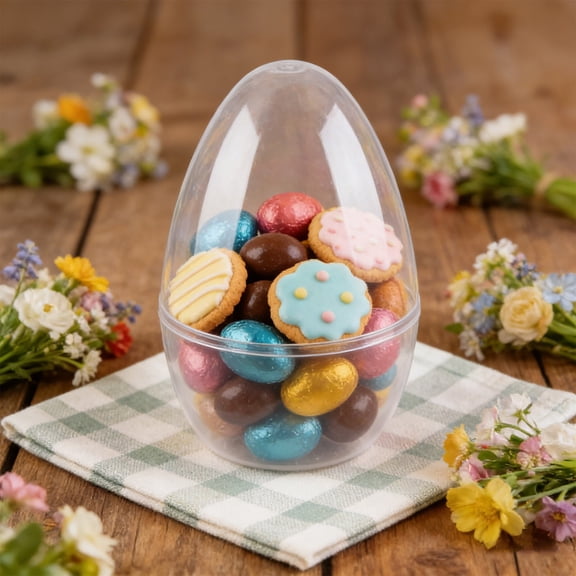 Large Clear Plastic Easter Egg With Hinged Lid Empty Fillable Container For Candy Toys Egg Hunt Party Favor 11.8x7.9 Inches