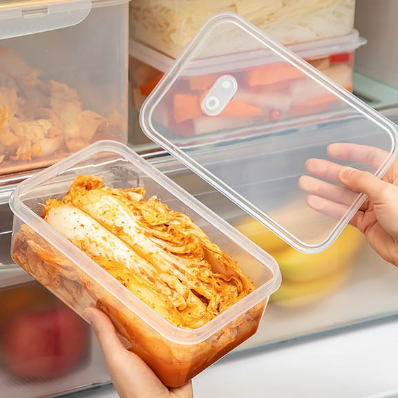 Large Clear Plastic Kimchi Box with Lid - 1650ml Airtight Food Storage Container for Fridge, Odorless Fresh-Keeping Vegetable Box - 8.66x5.30x3.14in