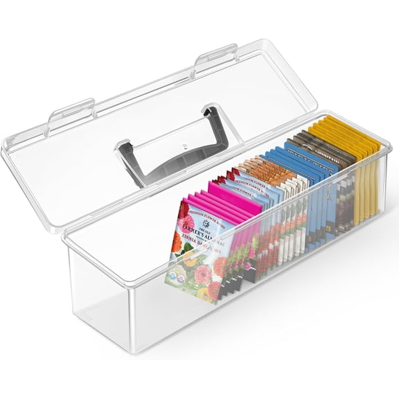 Large Clear Plastic Seed Packet Organizer Box with Inner Cases, 1-Pack