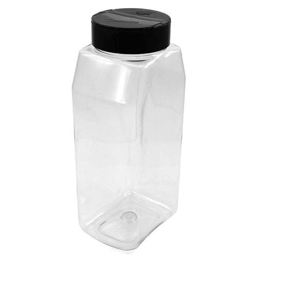 Pride Of India Clear Food Grade PET Plastic Square Grip Storage Jar w/Cap | 16 Fluid Ounces (1-2 Cup Storage Capacity) | BPA Free